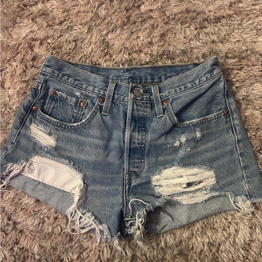 501Levi's Blue Distressed Jean Shorts
